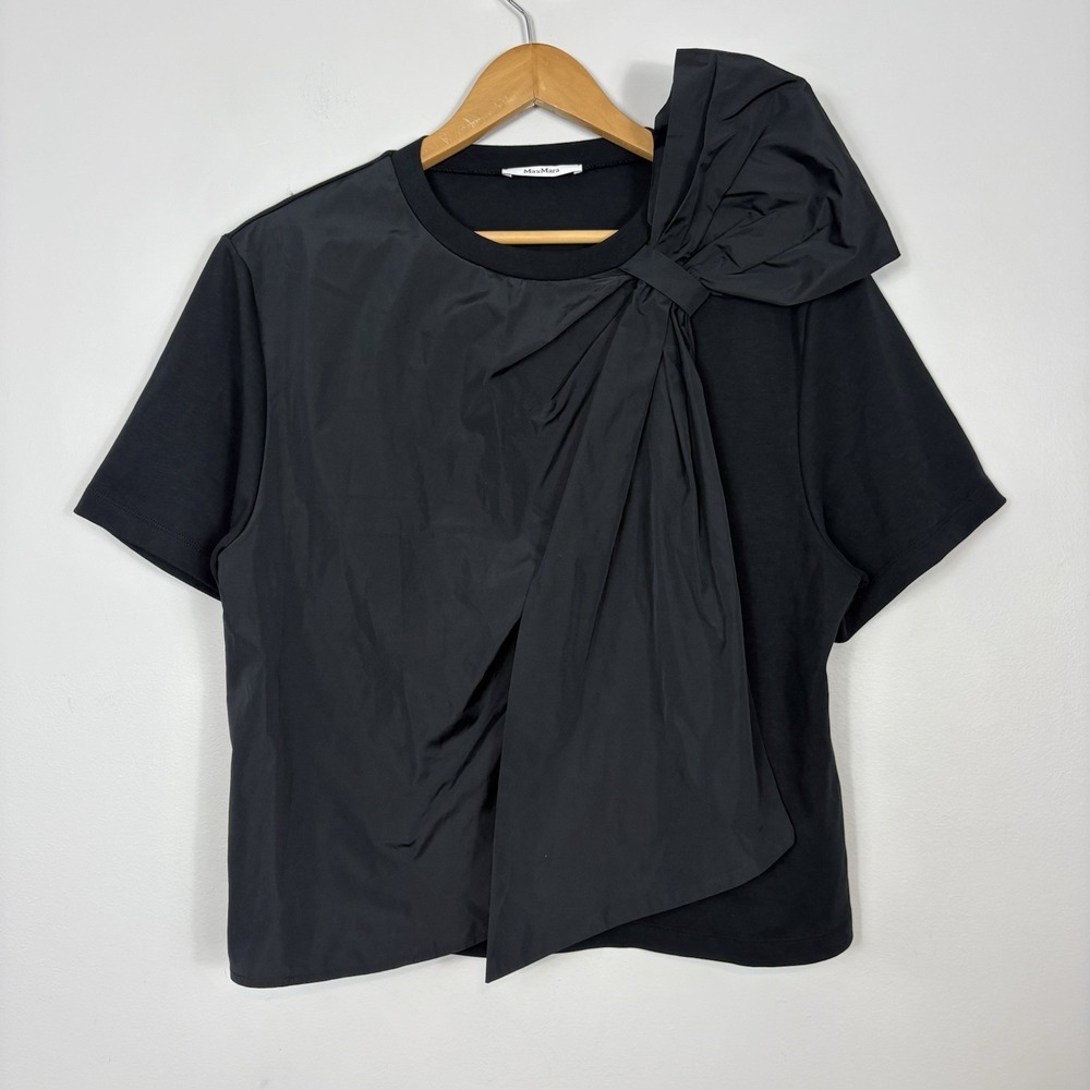 Max Mara Women's Colle Jersey T-Shirt Sz Small Oversized Taffeta Bow Black